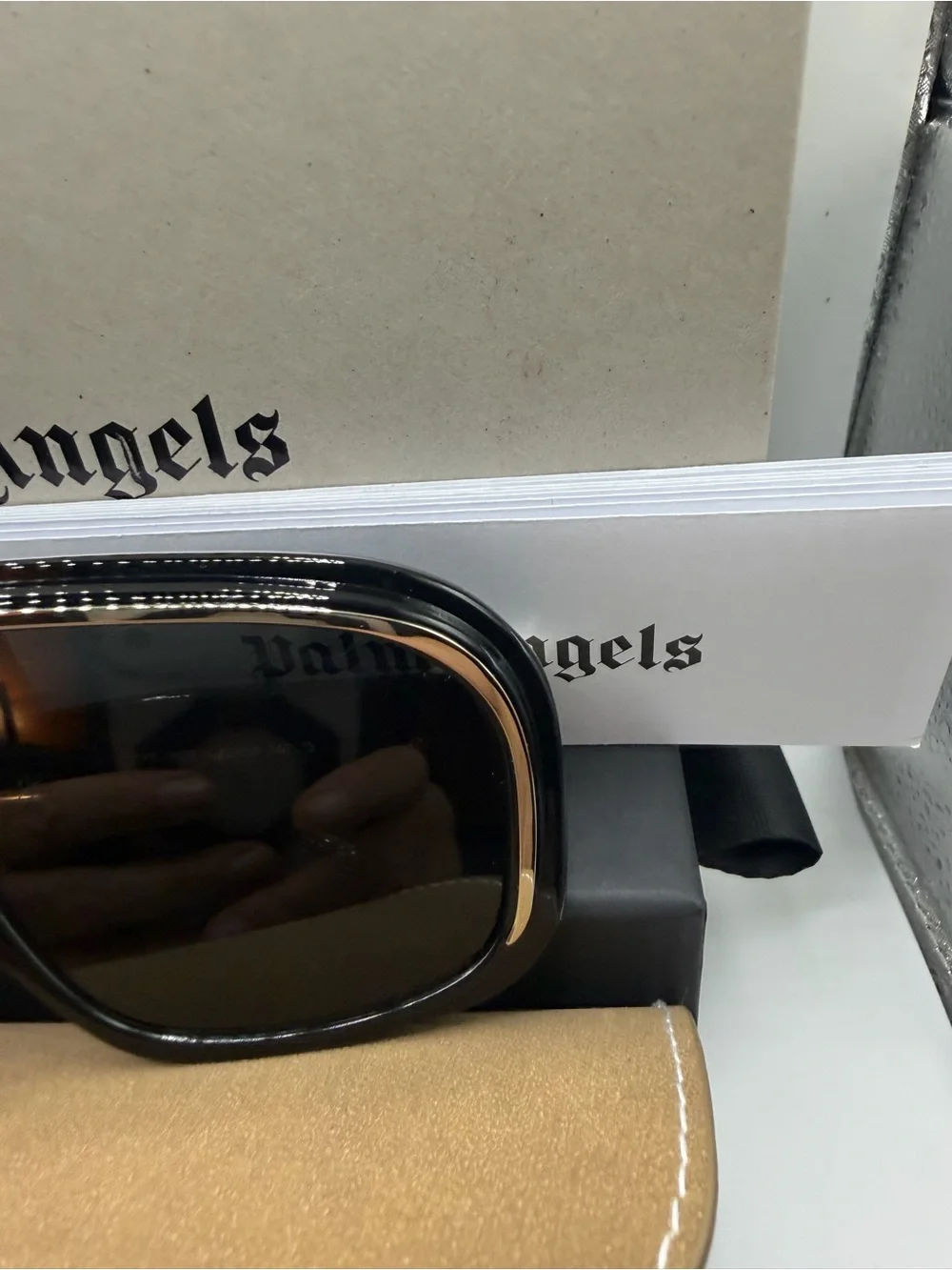 Palm Angels Sunglasses with Tan Leather Case - Black Lenses